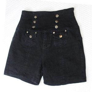 Black Denim Shorts DRAMA GOLD 5/6 Stretch High Ris